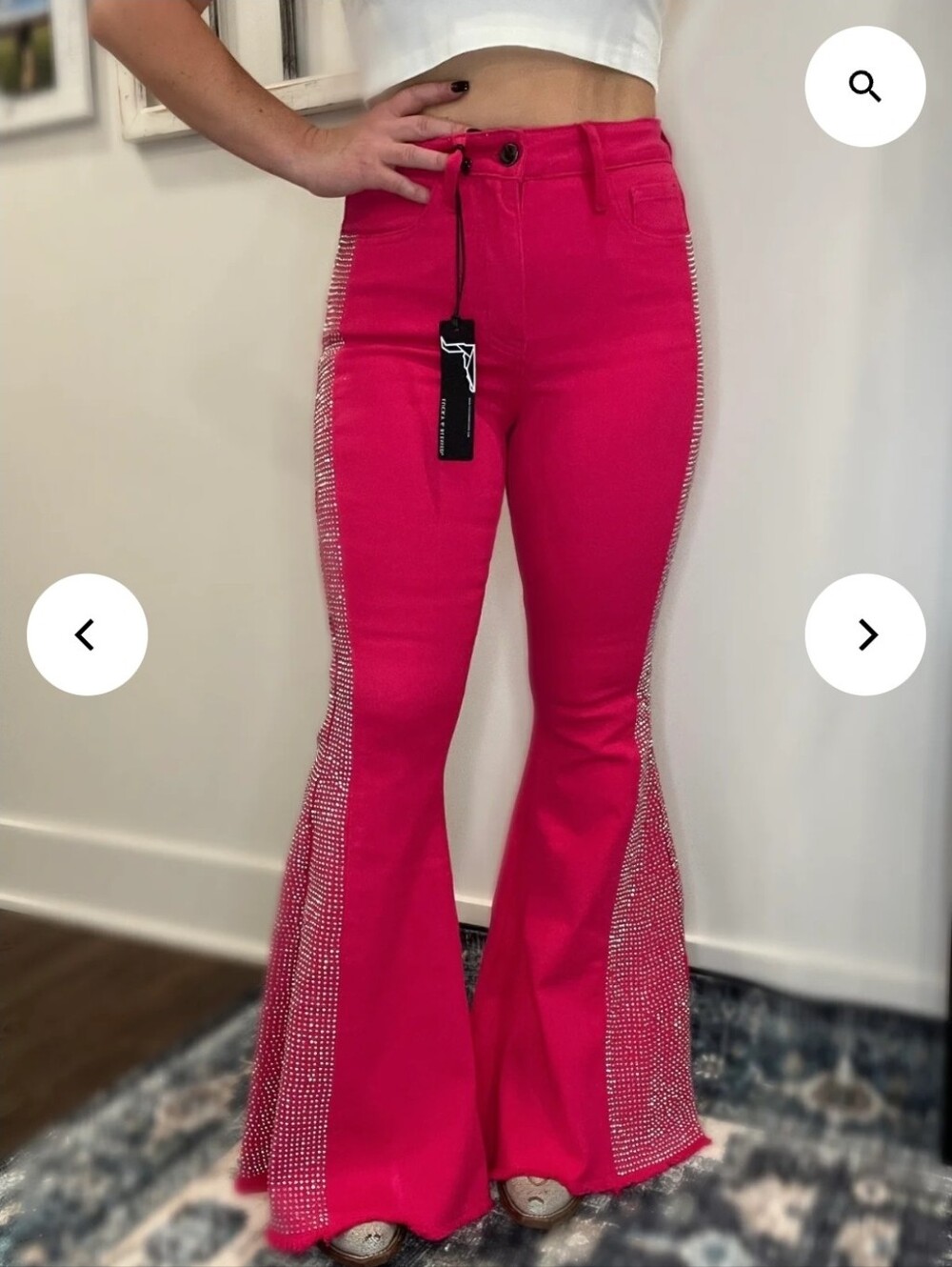 NEW!!! Lucky & Blessed Hot Pink Rhinestone Side-Stripe Flared Pants, NWT - Picture 6 of 7